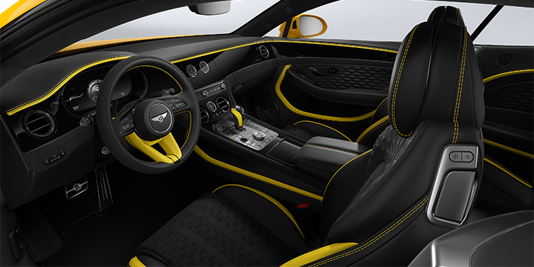 Gohm Sportwagen GmbH | Bentley Singen Bentley Continental GT Speed coupe front interior in Cyber yellow and Beluga black hides